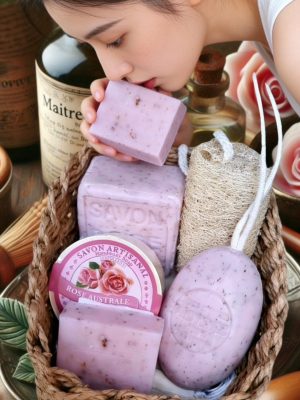 Basket of Roses Soaps with Loofah